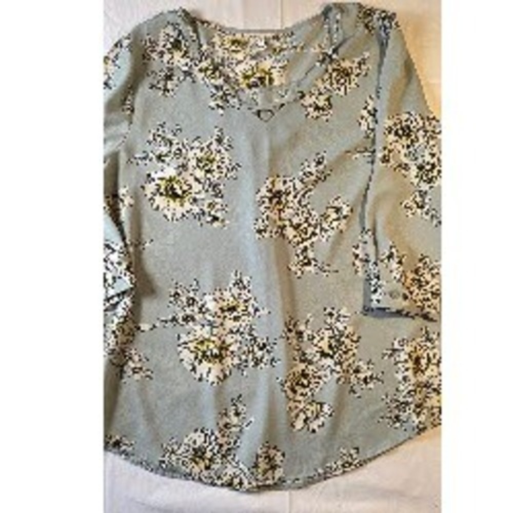 Maurices Light Green Floral Lattice V-Neck 3/4 Sleeve Blouse XL